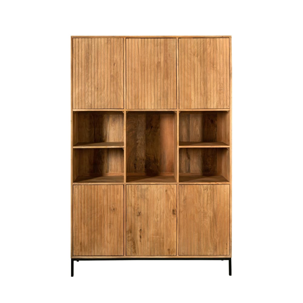 Bibliothèque de salon 6 portes en bois rainuré