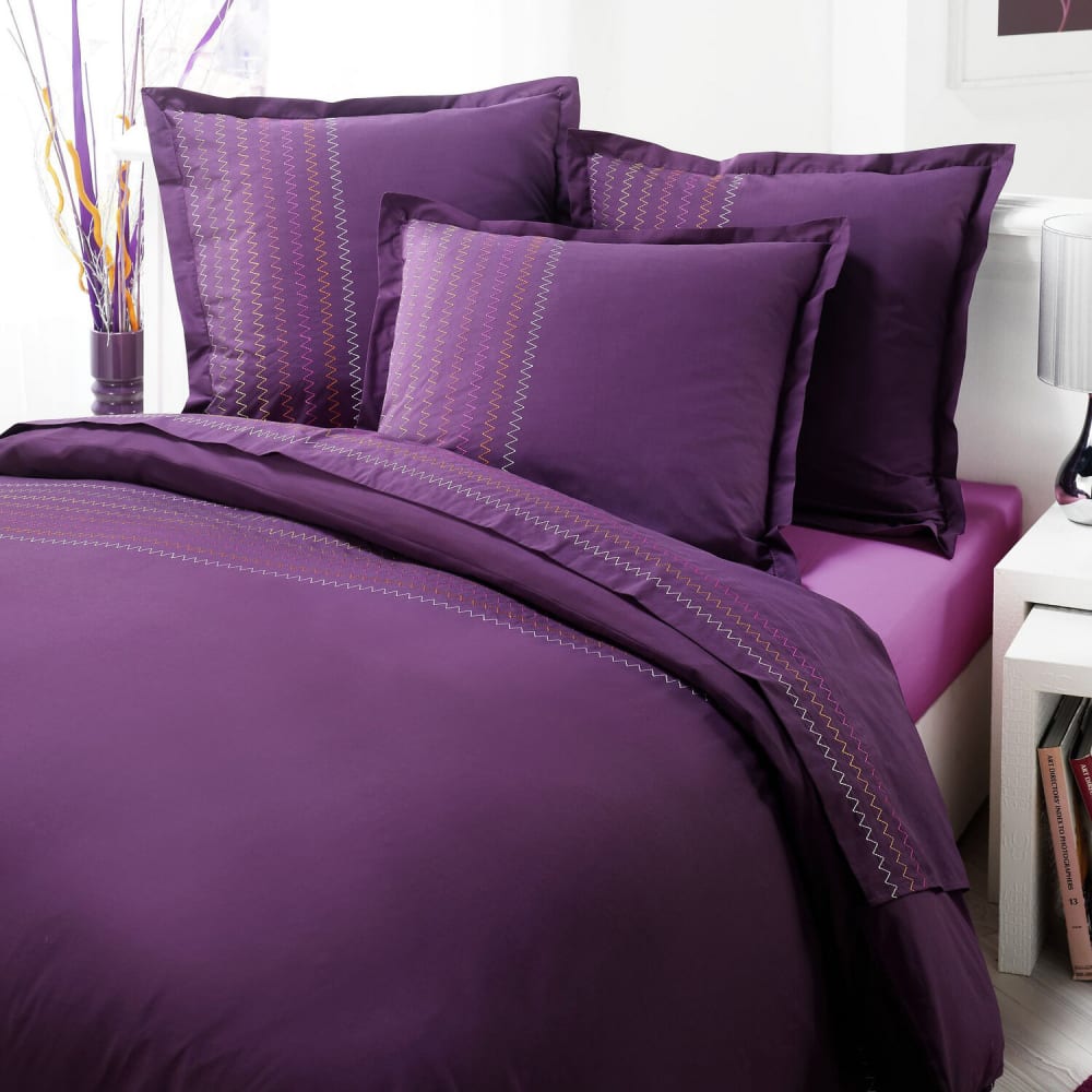 Taie d'oreiller percale de coton violet 65x65 cm — vue 4