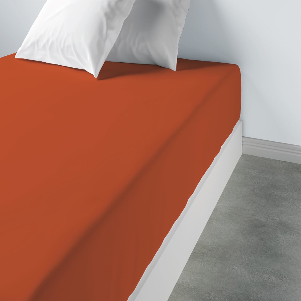 Drap housse uni Coton en coton terracotta 90 x 190 x 35