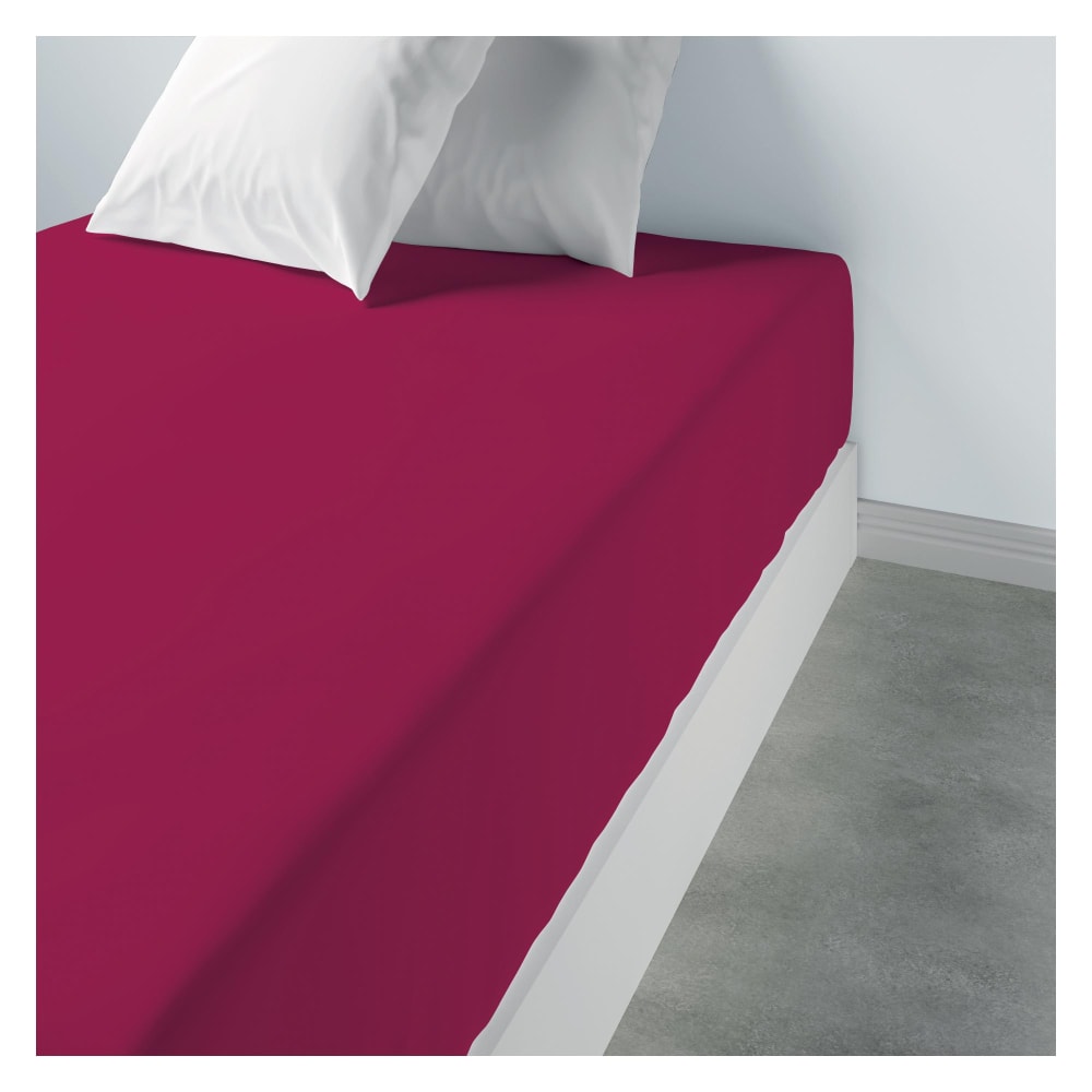 Drap housse uni coton en coton cerise 140 x 190 x 35