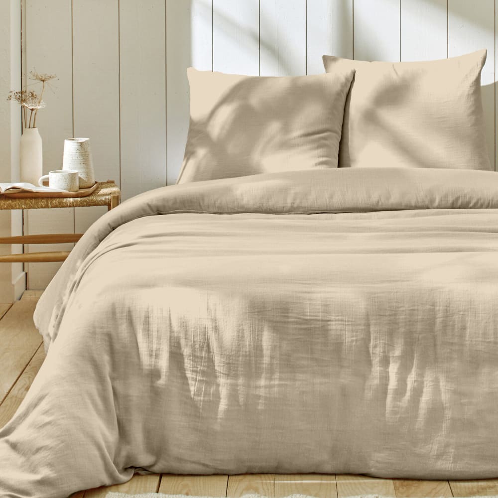 Parure de lit + 2 taies gaze coton beige 260x240 — vue 3