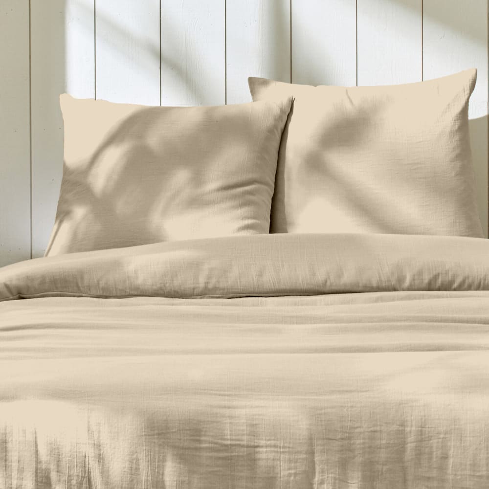Parure de lit + 2 taies gaze coton beige 260x240 — vue 4