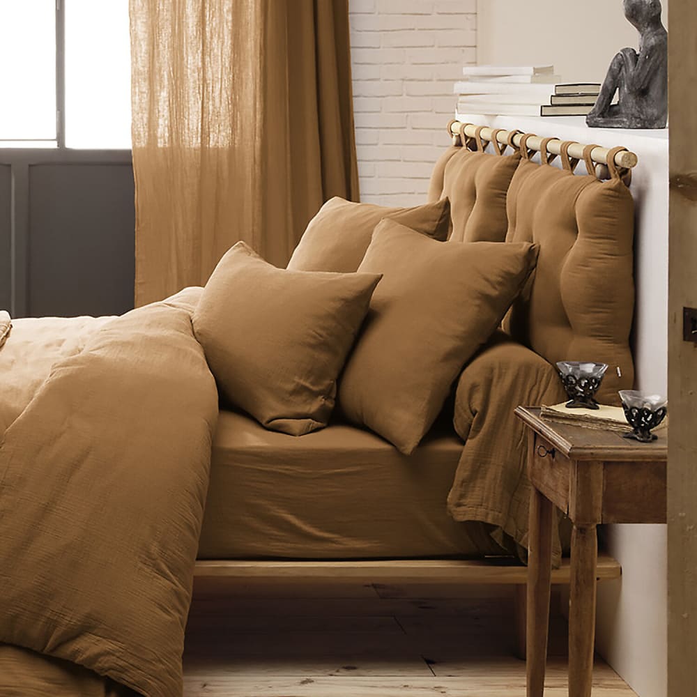 Taie d'oreiller unie 50x70 cm gaze de coton marron — vue 4