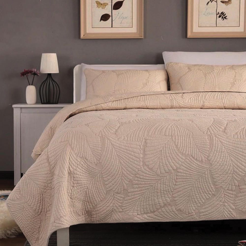 Boutis brodé Filoa en polyester beige 130 x 160