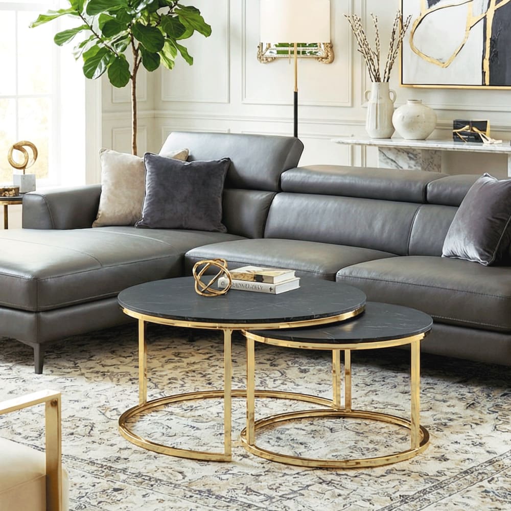 Set runder Tische aus grauer Keramik - Maisons Du Monde