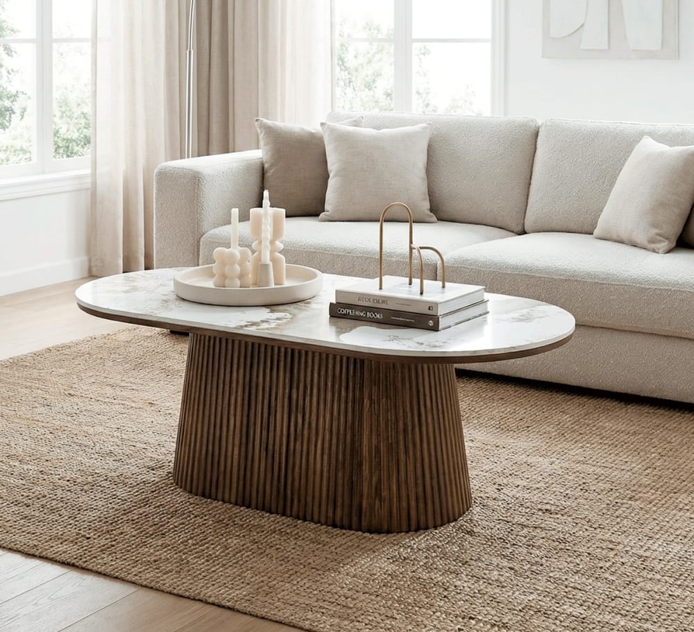 Ovaler Couchtisch Keramikplatte in Marmoroptik - Maisons Du Monde