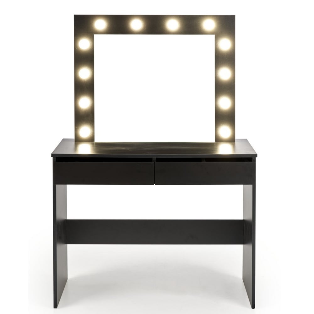 MSO Schwarzer Schminktisch mit Schubladen und LED-Beleuchtung style landhaus Schwarz Öko-Tex Zertifikat Holz