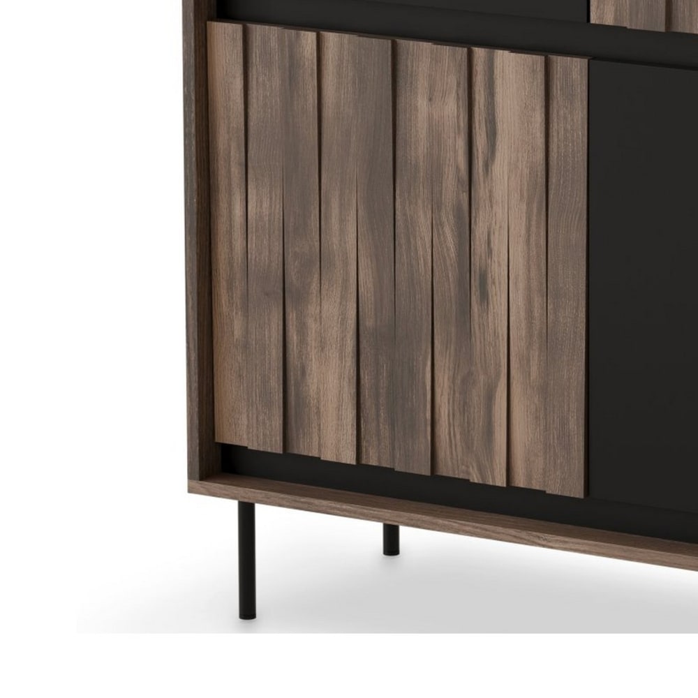 Designer-Hoch-Sideboard in Walnuss- und Mattschwarz-Optik -