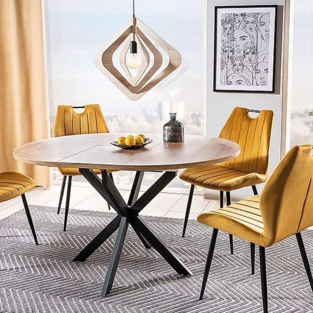 Runder Tisch im Holzstil und Metallbeinen 100/135 cm - Maisons Du