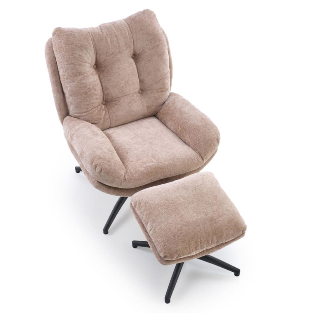 Fauteuil et repose pieds en tissu de polyester beige avec bascule