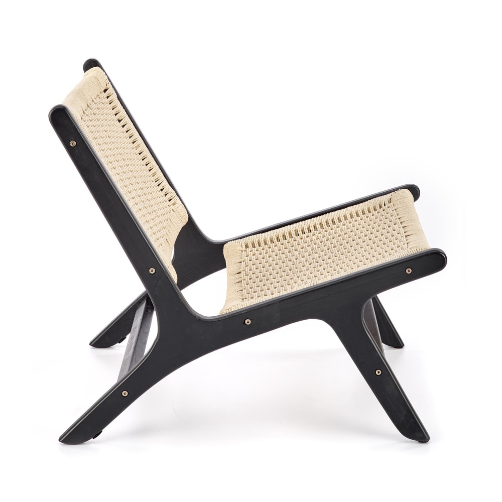 Fauteuil lounge en corde avec structure en bois massif noire