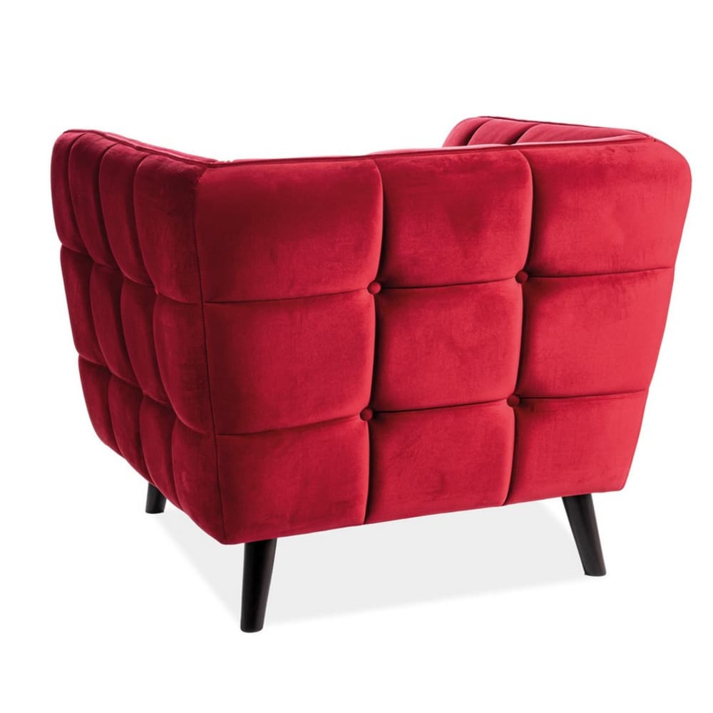 Fauteuil design bordeaux en velours capitonné