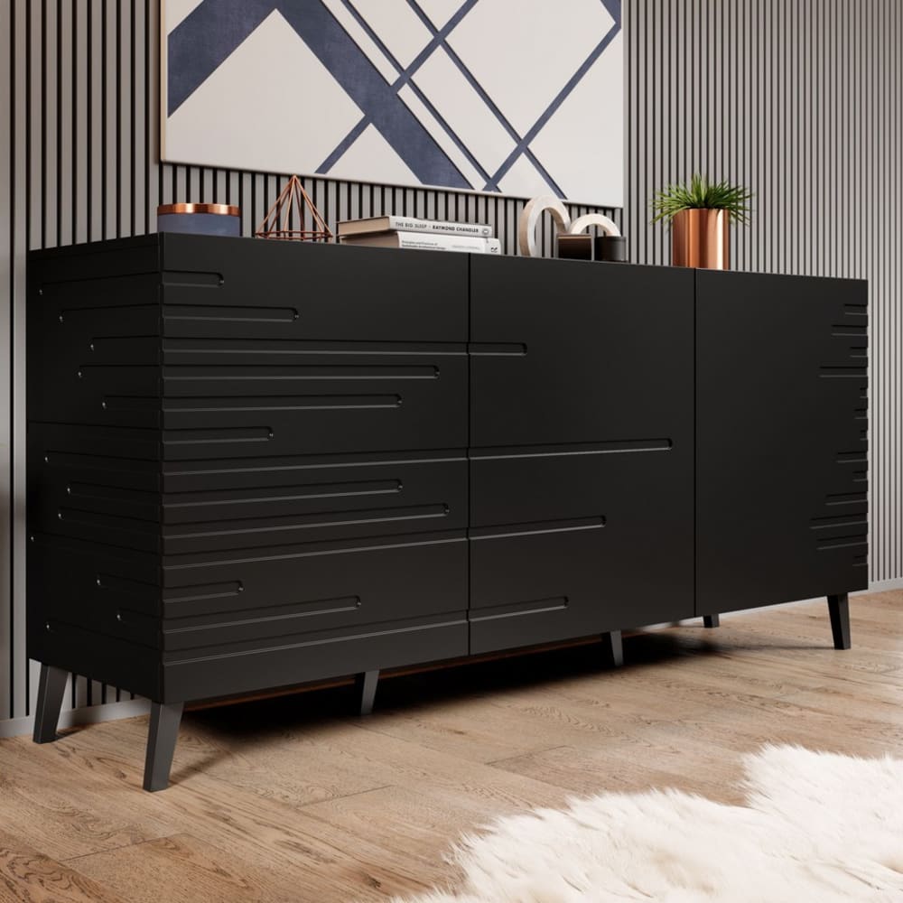 Buffet design en bois noir mat 150 cm