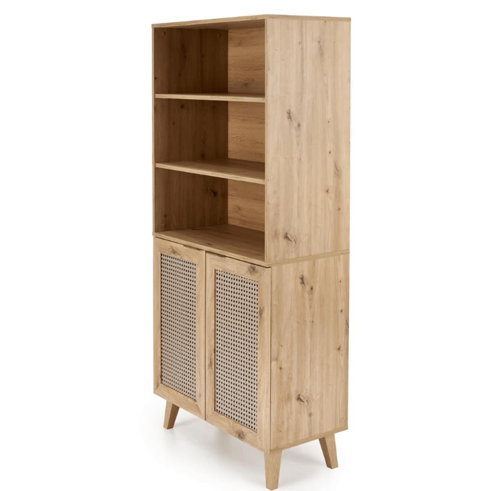 Buffet haut aspect chêne naturel et rotin Buffet haut aspect chêne naturel et rotin