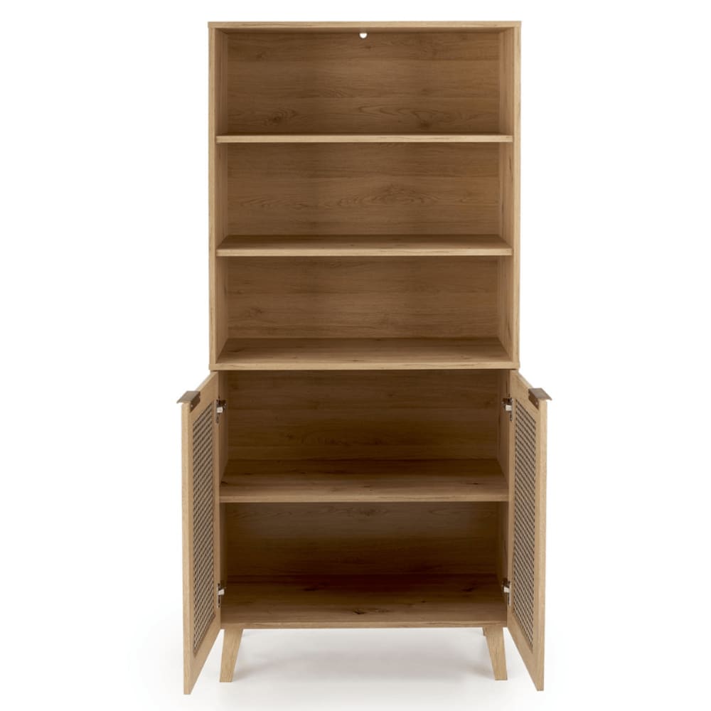 Hohes Sideboard in natürlicher Eiche und Rattanoptik - Maisons Du
