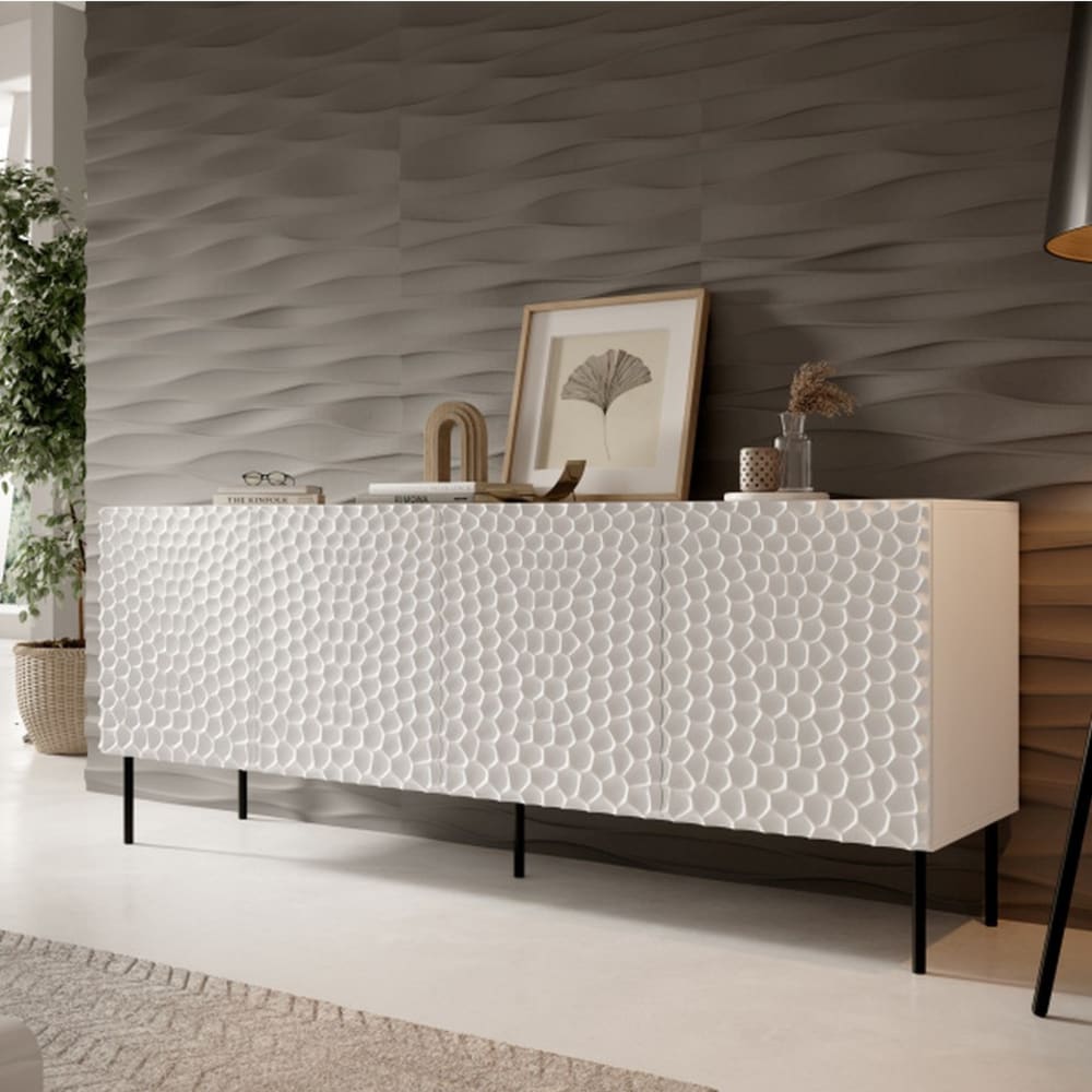 Buffet bas design en bois blanc mat 190 cm