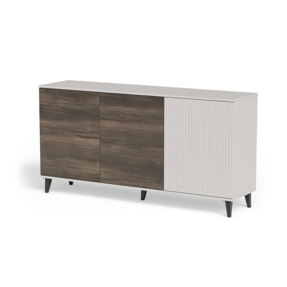 MSO 3-türiges Sideboard in Walnuss- und Beigeoptik 160cm style landhaus Braun Holz