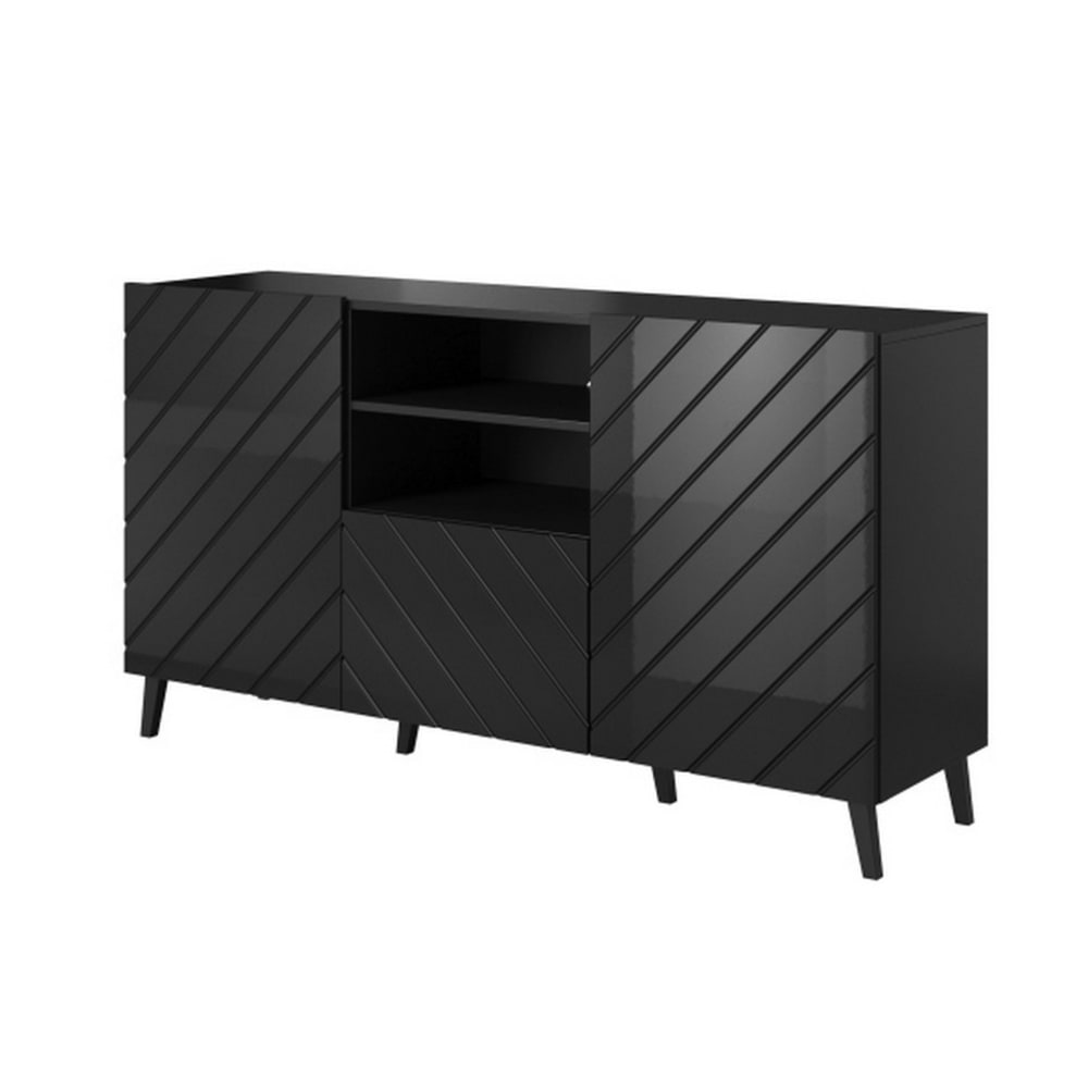 Buffet design noir brillant en bois 150cm Buffet design noir brillant en bois 150cm