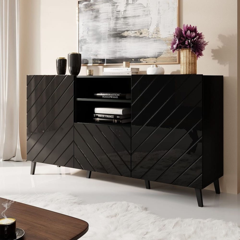 Glänzend schwarzes Designer-Sideboard 150 cm - Maisons Du Monde