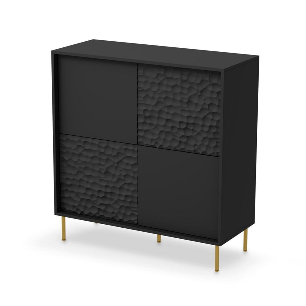 MSO Schwarz-goldenes Designer-Aufbewahrungselement, 100 cm style modern Schwarz Holz