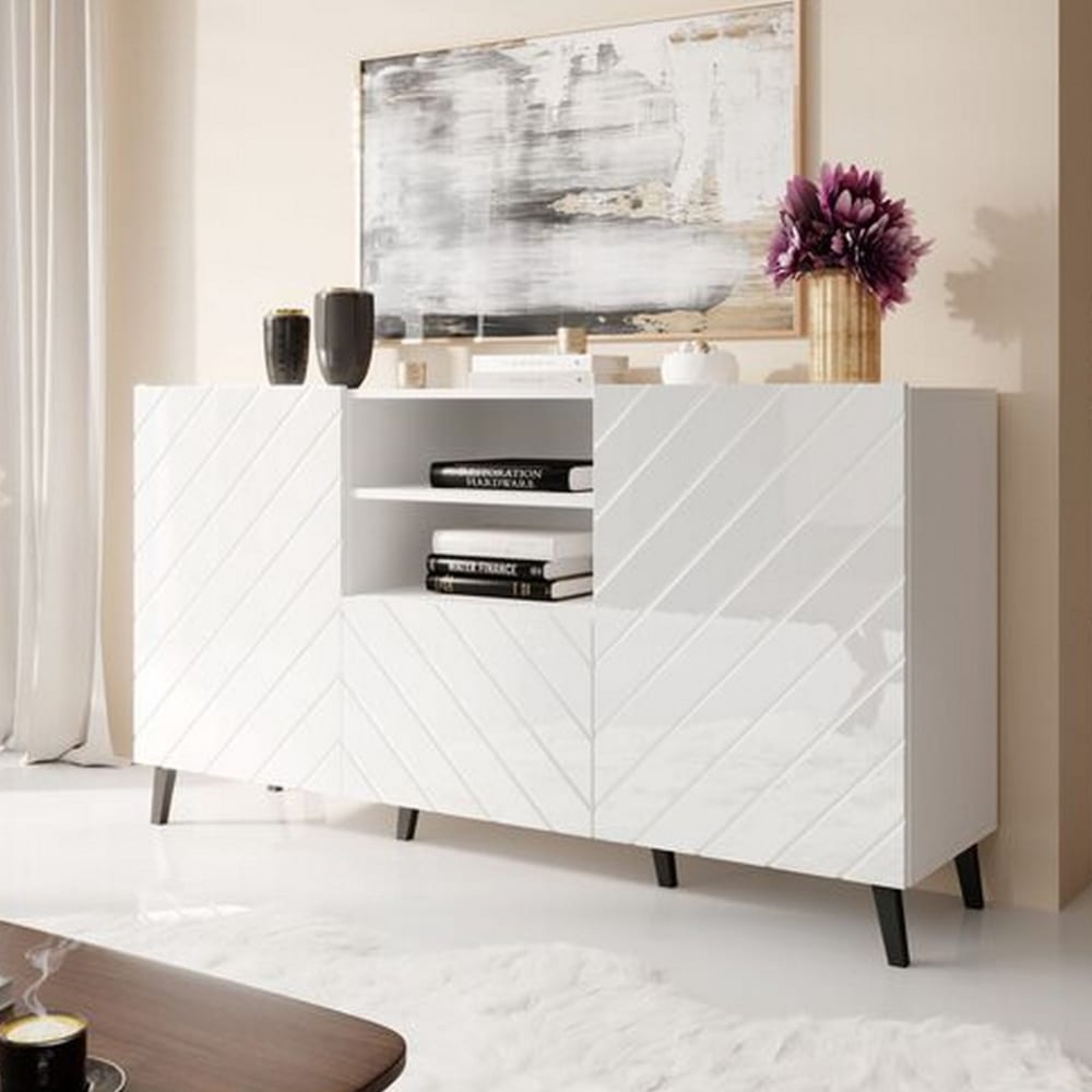 Buffet design blanc brillant 150cm