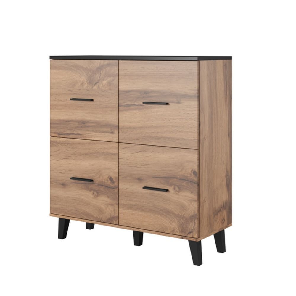 MSO Hohes Sideboard im Eichen- und mattschwarzen Stil mit 4 Türen style modern - Holz