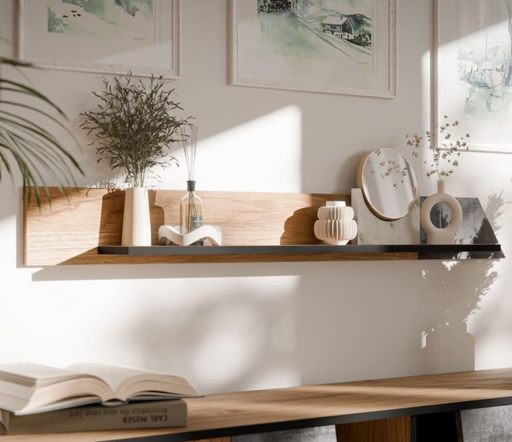 Etagère murale design couleur chêne et béton foncé