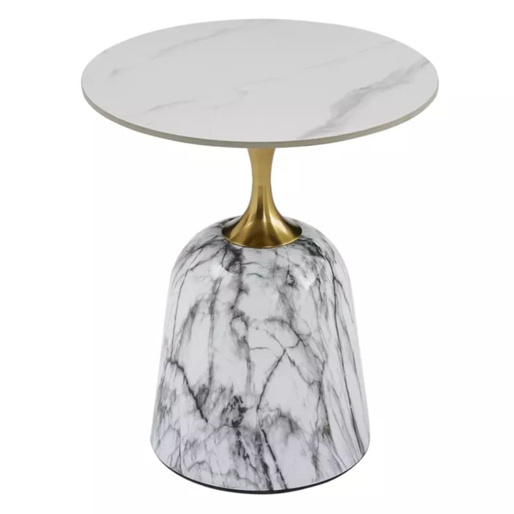 Designer-Couchtisch mit weißem Marmoreffekt und Goldfarbe, 50 cm