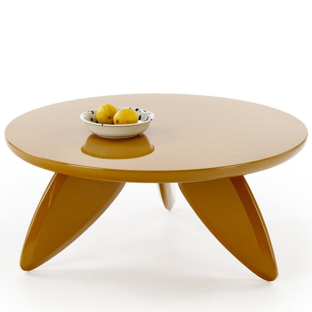 MSO Runder senfgelber Couchtisch mit lackierter Platte, 80 cm style landhaus - Holz