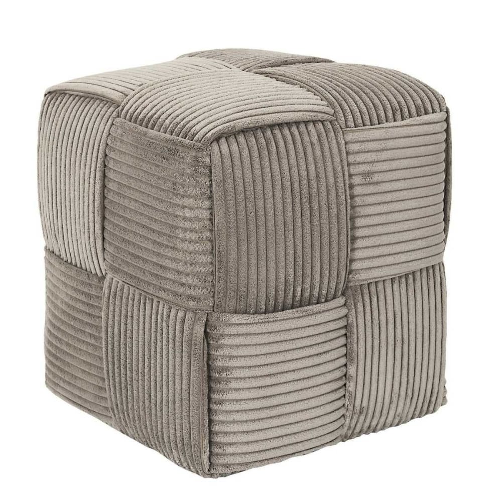 Pouf cube en velours côtelé tressé coloris taupe