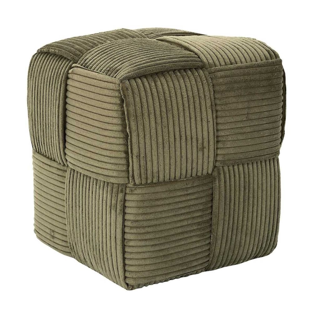 Pouf cube en velours côtelé tressé coloris vert