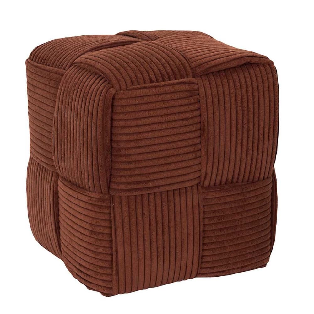Pouf cube en velours côtelé tressé coloris terracotta