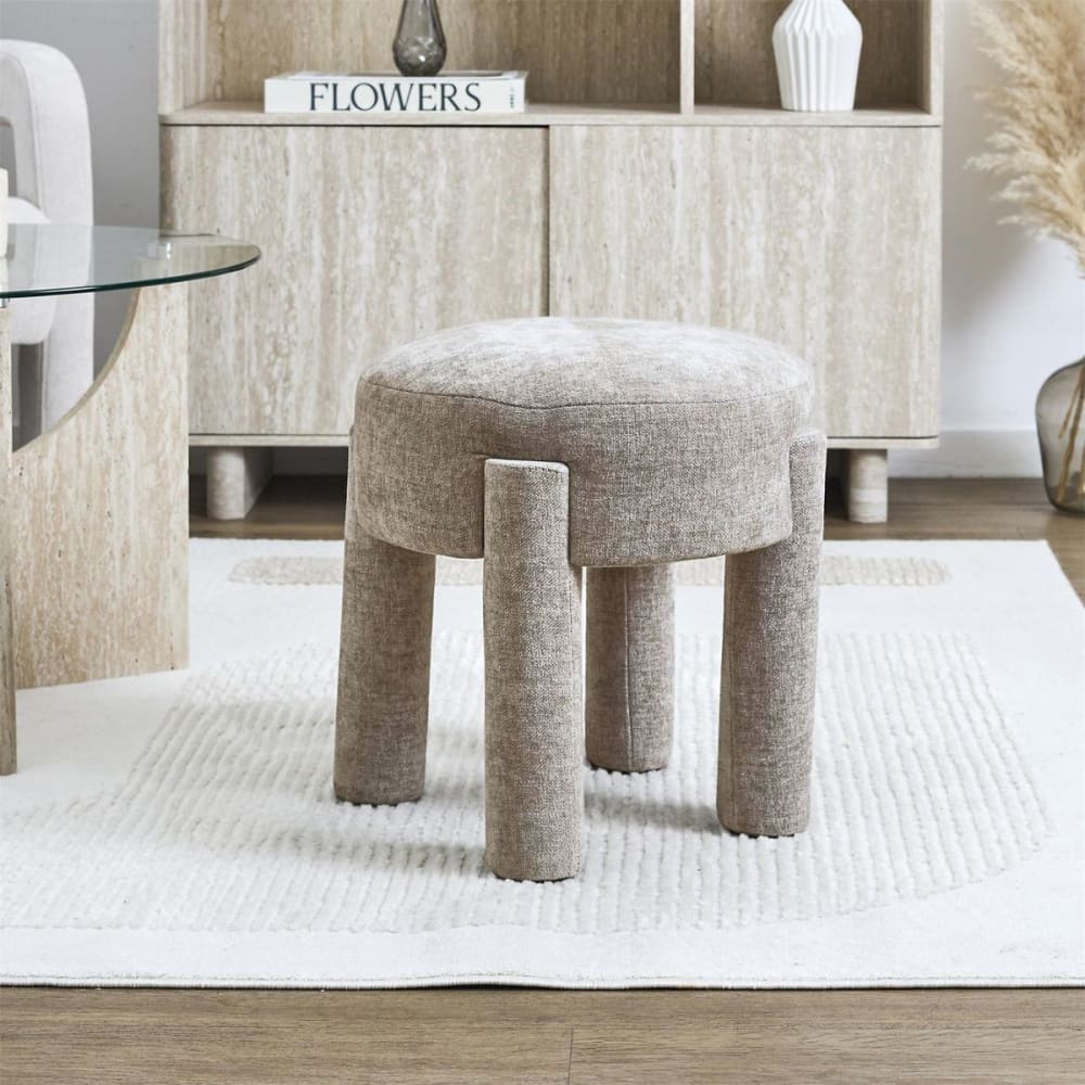 Tabouret d'appoint rembourré et tissu toucher doux taupe