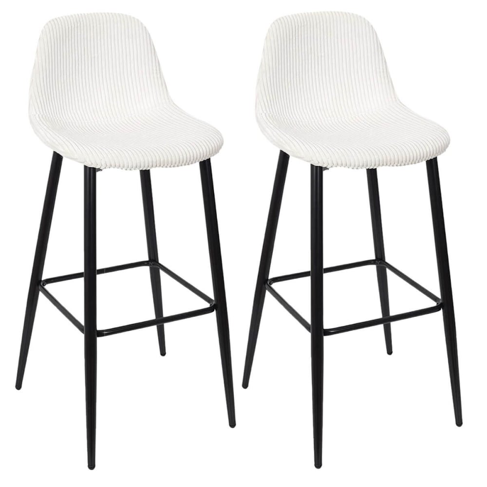 Lot de 2 tabourets de bar en velours côtelé coloris crème