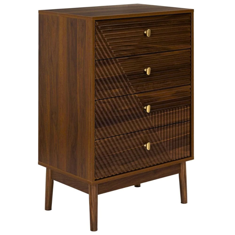 Commode 4 tiroirs bois et mdf pieds pin chêne foncé