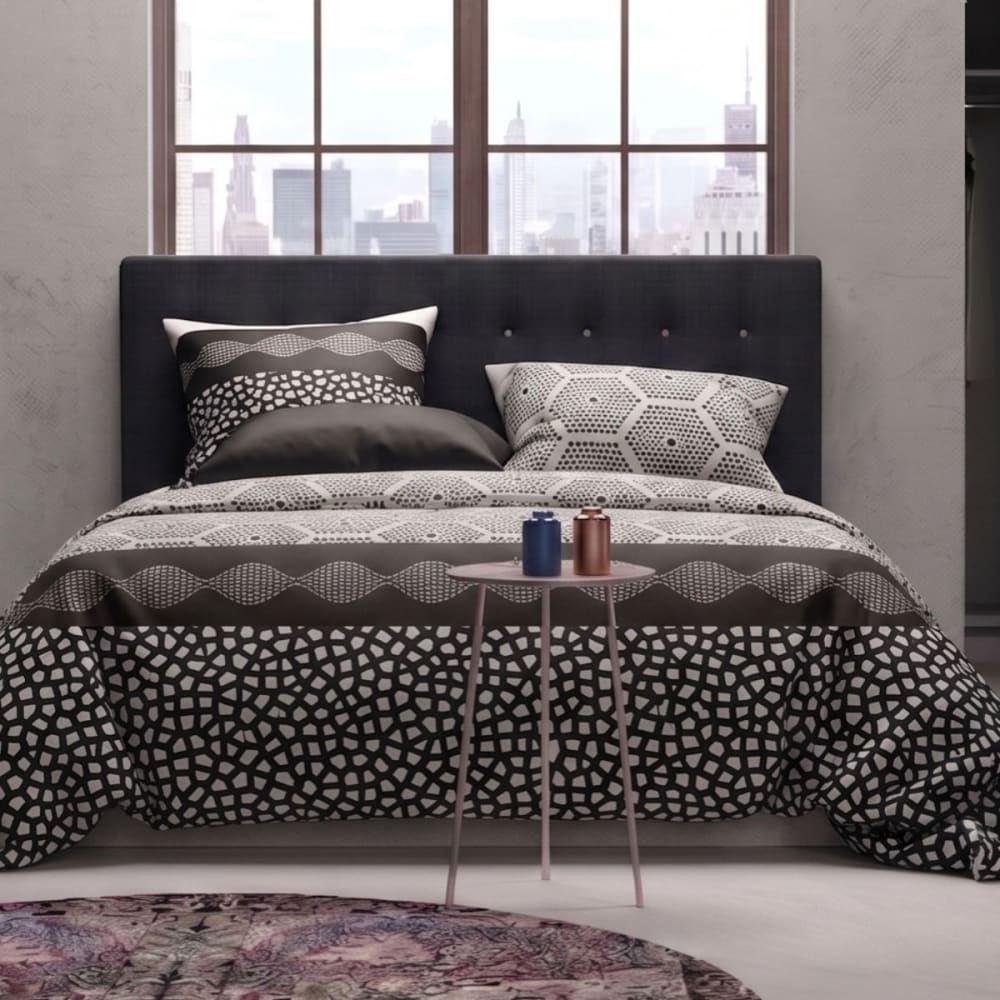 Parure housse couette 240x220cm 2 taies imprimés noir en coton