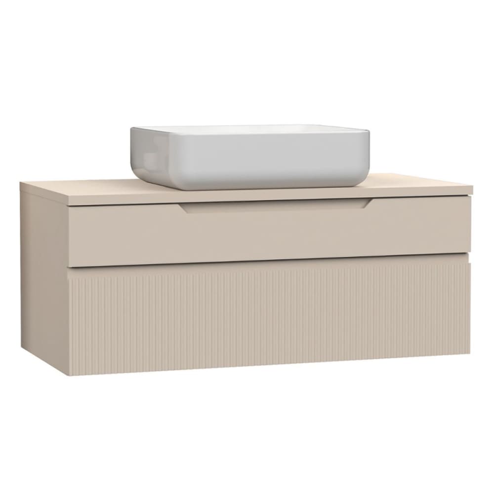 Meuble vasque 100cm suspendu 2t beige façades relief vertical