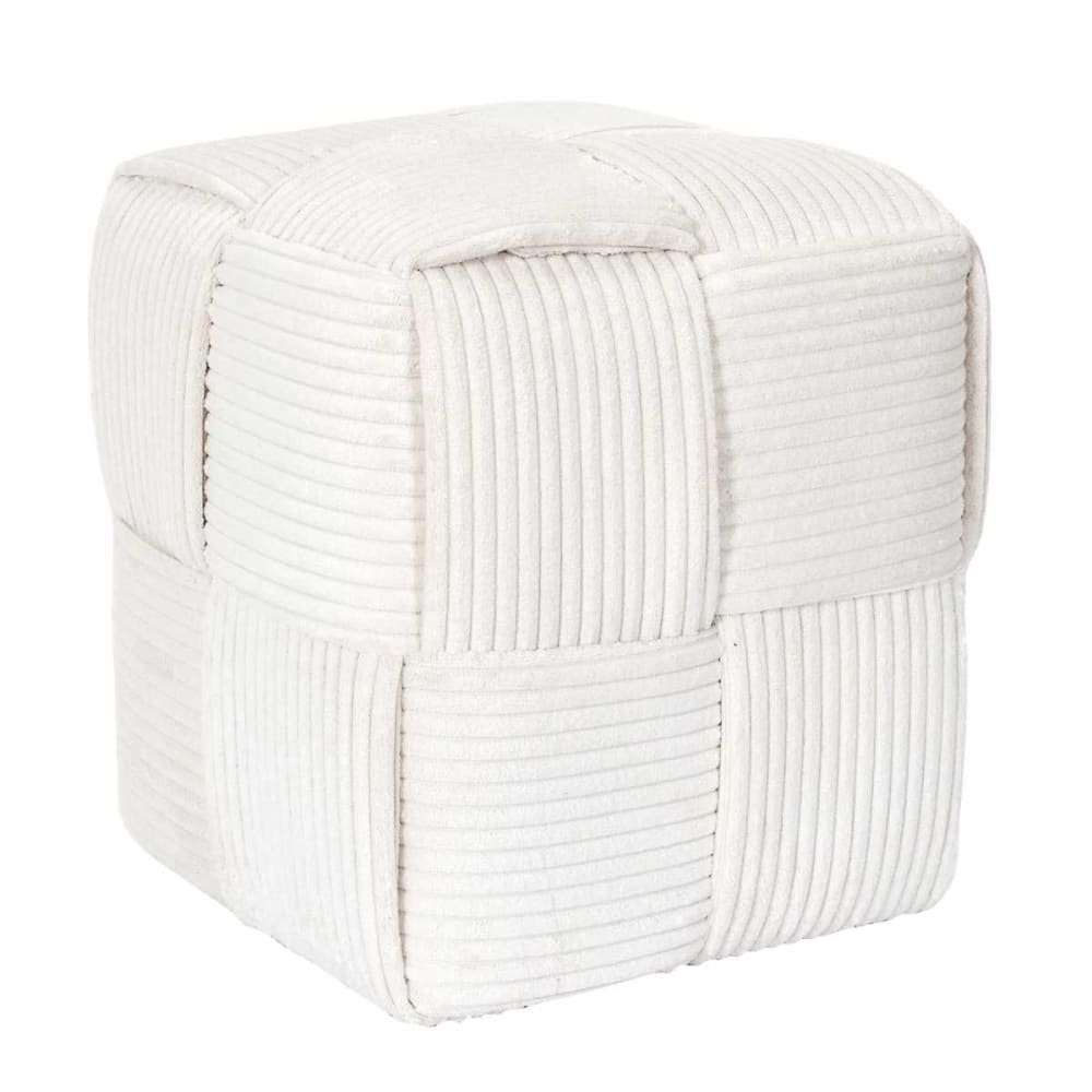 Pouf cube en velours côtelé tressé coloris crème