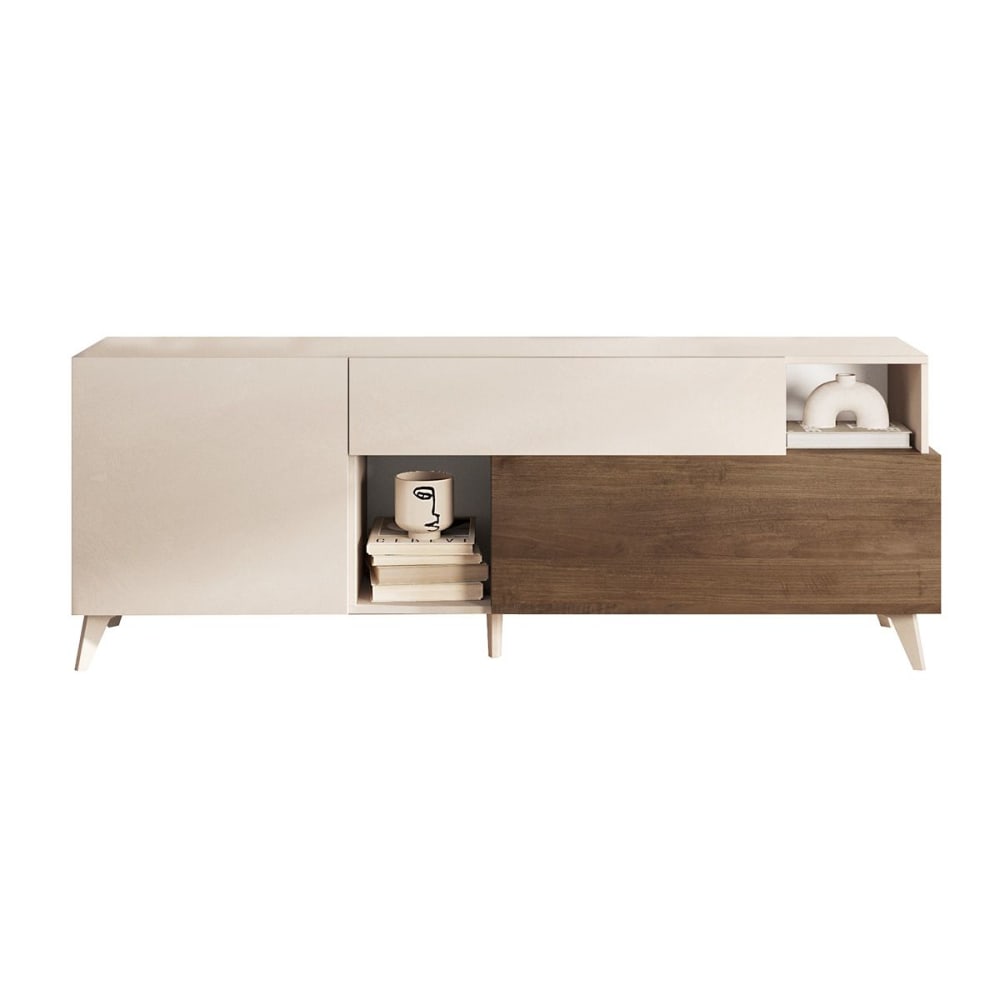 Meuble tv 2 portes 1 tiroir cachemire et aspect bois mercure