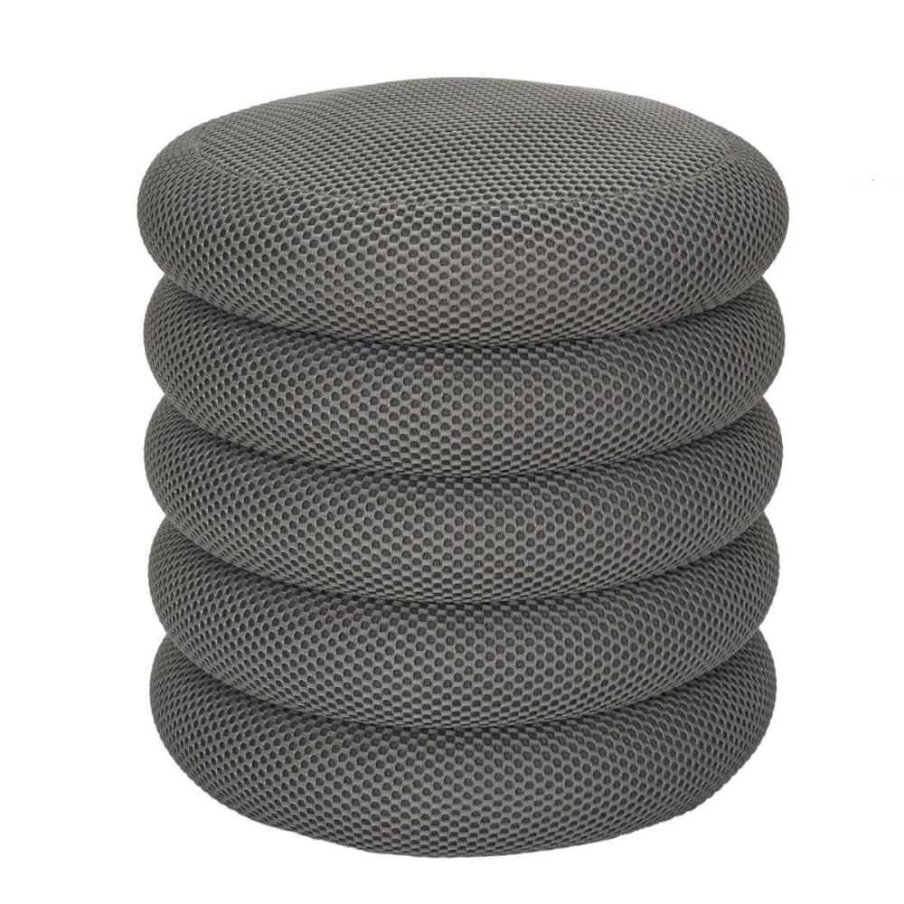 Pouf rangement rond en tissu texturé maille 3d gris