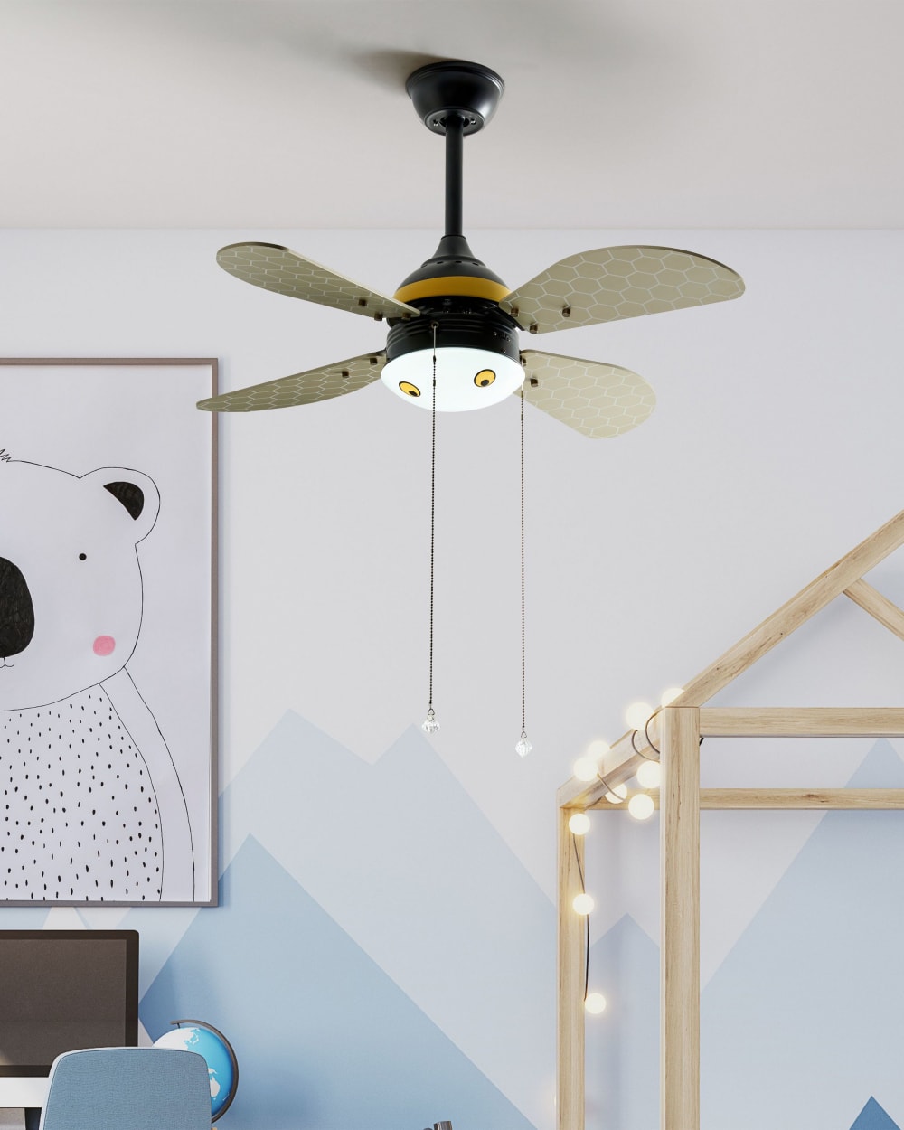Ventilateur de plafond avec lampe led jaune — vue 3