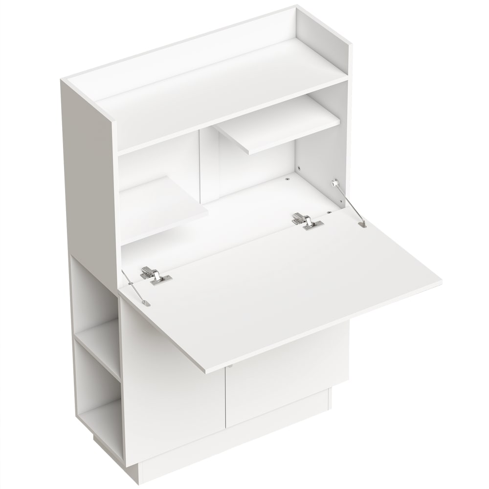 Bureau informatique pliant avec étagères de rangement bois blanc