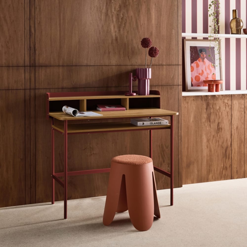 sweeek Schreibtisch Metall und Holzdekor, 100 cm, rot style modern - Spanplatte
