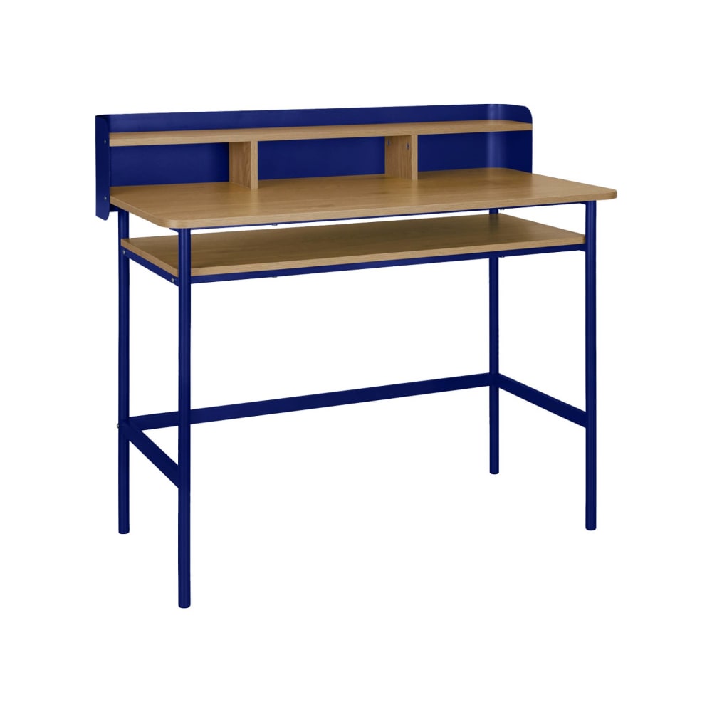 Schreibtisch Metall und Holzdekor, 100 cm, blau - Maisons Du