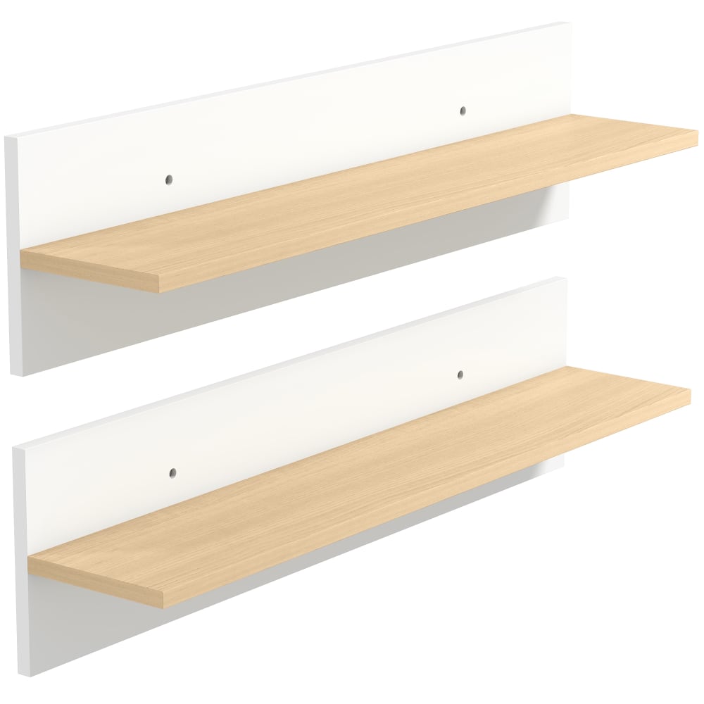 Lot de 2 étagères murales panneaux de particules blanc et bois naturel Lot de 2 étagères murales panneaux de particules blanc et bois naturel