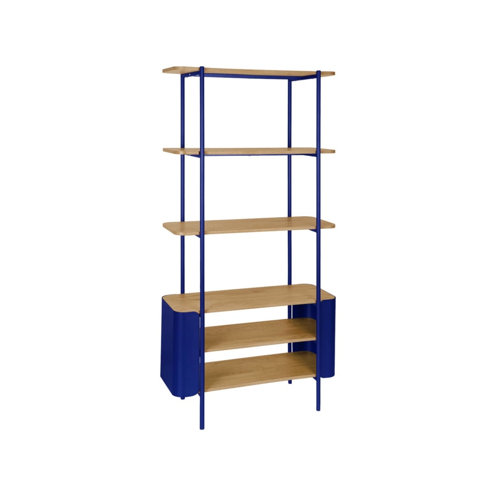 Bücherregal mit Metall und Holzdekor, 6 Ebenen, blau - Maisons Du