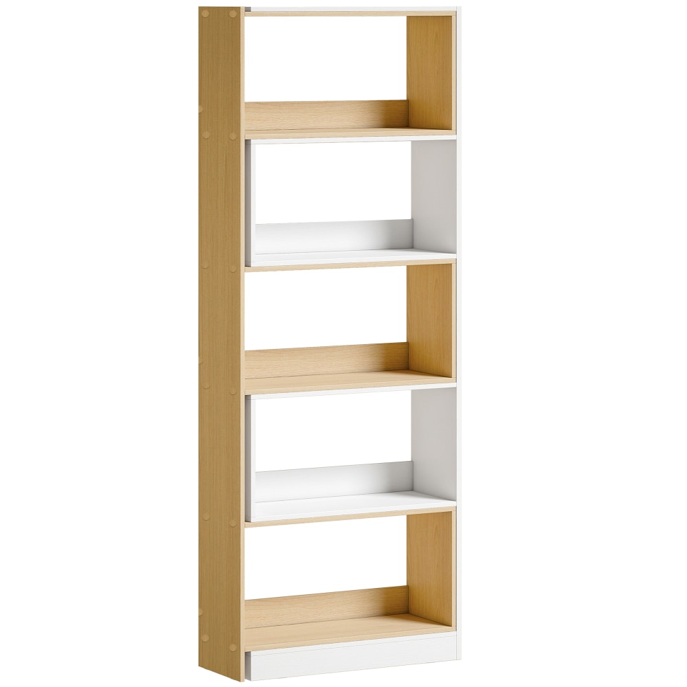 Bibliothèque d'angle rotative 350° à 5 niveaux bois chêne et blanc