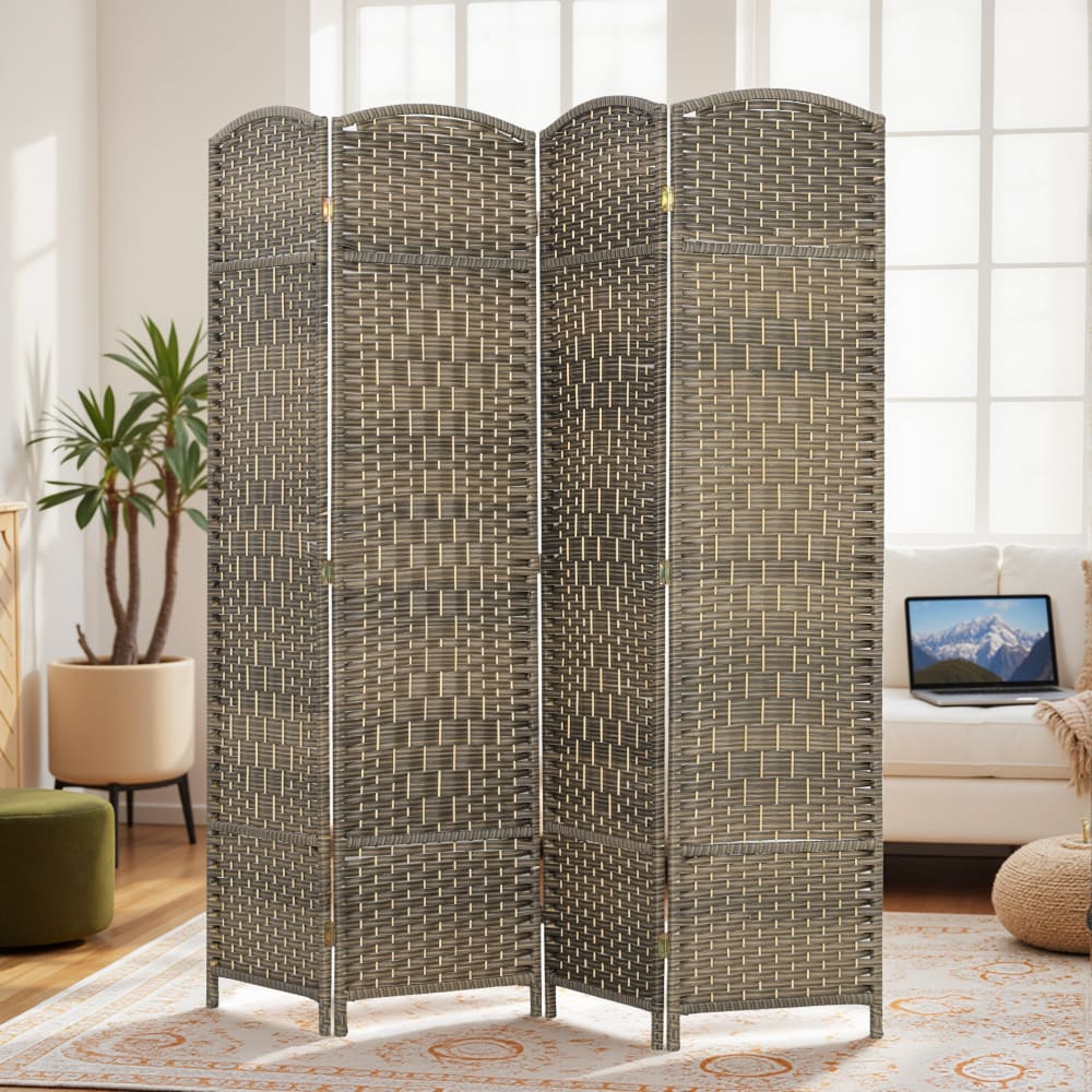 Paravent intérieur pliable 4 panneaux polypropylène bois chêne foncé — vue 4