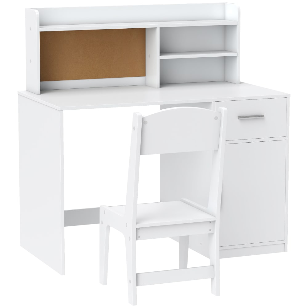Bureau enfant avec chaise tiroir et compartiments bois blanc
