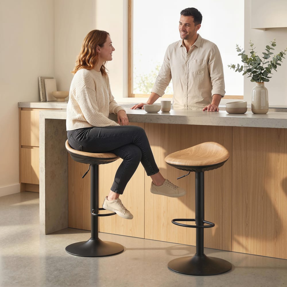 Lot de 2 tabourets de bar réglables pivotants pu acier chêne